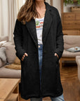 Full Size One Button Long Sleeve Longline Plush Coat - Little Miss Vanilla