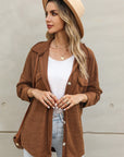 Brown Contrast Flap Pockets Relaxed Shacket - Little Miss Vanilla