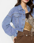 Collared Neck Dropped Shoulder Cropped Denim Top - Little Miss Vanilla