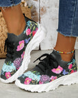 Women's Sports Shoes Flowers Print Walking Sneakers Casual Breathable Lace-up Mesh Shoes