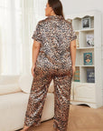 Plus Size Leopard Short Sleeve Top and Pants Lounge Set - Little Miss Vanilla