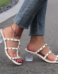 New Square Toe Transparent Sandals With Rivet Design Summer Fashion Crystal High-heeled Rivet Shoes For Women