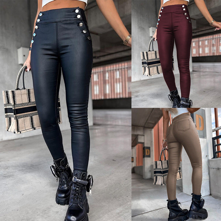 High Waist PU Leather Slim Fit Hip Raise Long Pants - Little Miss Vanilla