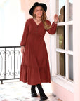 Plus Size Quarter Button V-Neck Long Sleeve Dress - Little Miss Vanilla