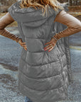 Dark Grey Hooded Long Quilted Vest Coat - Little Miss Vanilla