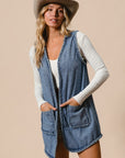 BiBi Braided Trim Open Front Denim Vest with Pockets - Little Miss Vanilla