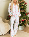 White Christmas Print Lapel Shirt and Pants Sleepwear - Little Miss Vanilla