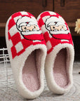 Fiery Red Checkered Santa Claus Graphic Plush Home Slippers