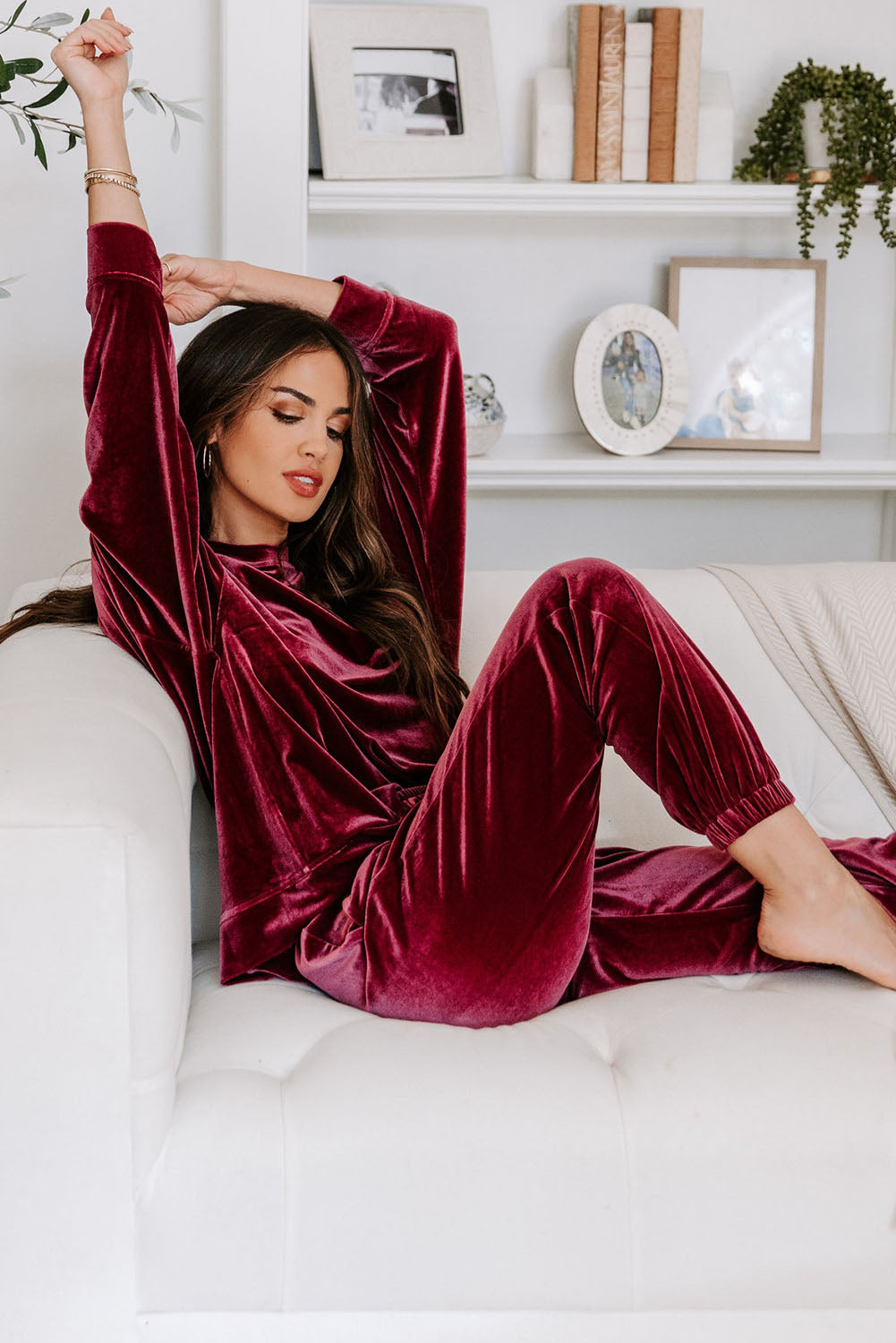 Fiery Red Solid Velvet Two Piece Lounge Set - Little Miss Vanilla