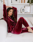 Fiery Red Solid Velvet Two Piece Lounge Set - Little Miss Vanilla