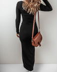 Black Long Sleeve Square Neck Maxi Bodycon Dress - Little Miss Vanilla