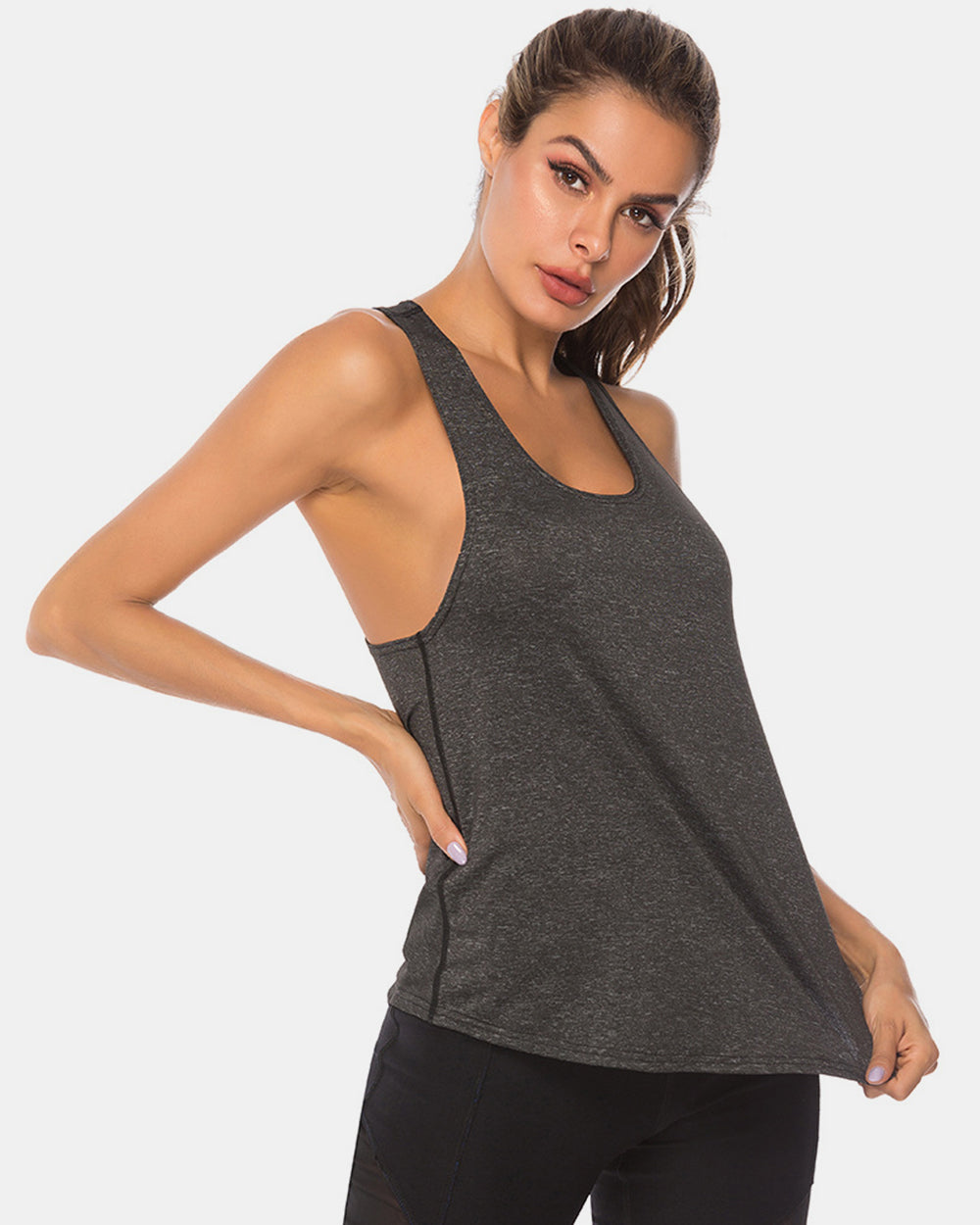 Full Size Scoop Neck Wide Strap Active Tank - Little Miss Vanilla