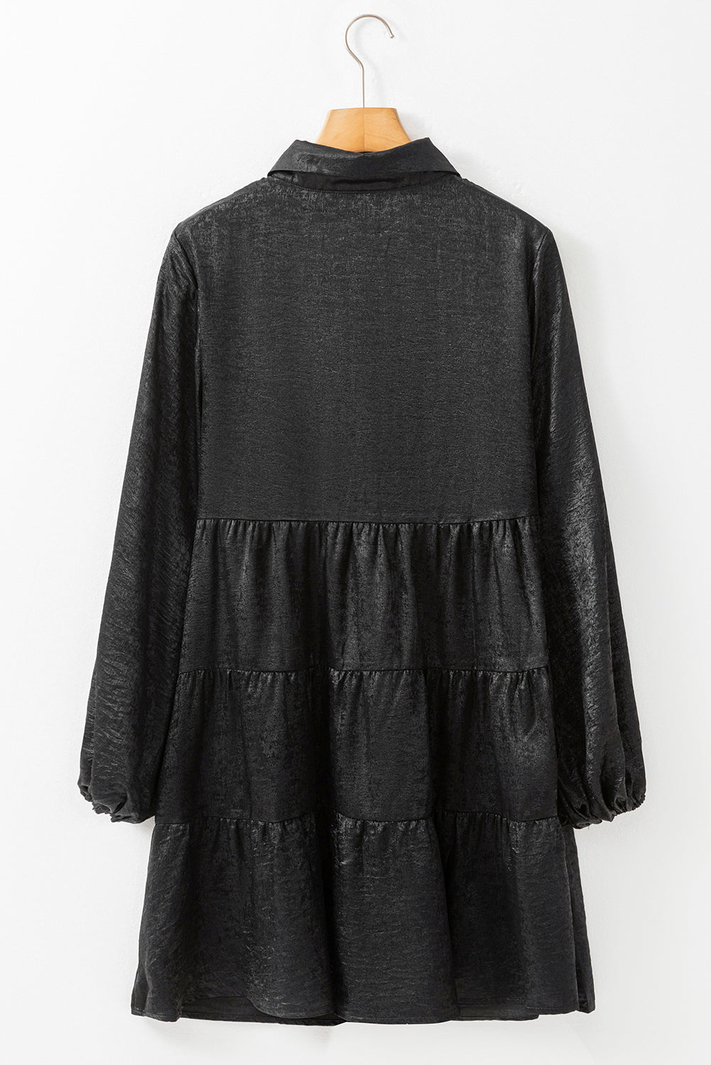 Black Metallic Sheen Puff Sleeve Button Up Mini Shirt Dress - Little Miss Vanilla