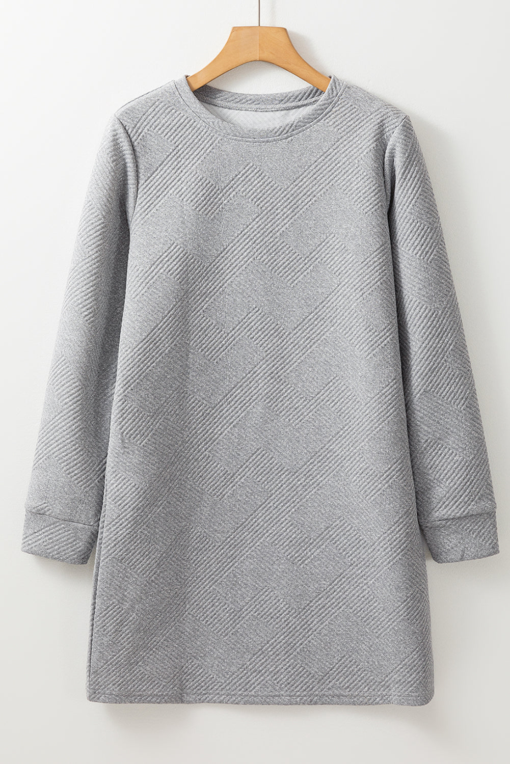 Gray Solid Color Textured Long Sleeve Shift Dress - Little Miss Vanilla