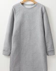 Gray Solid Color Textured Long Sleeve Shift Dress - Little Miss Vanilla