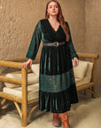 Plus Size Lace Patchwork V-Neck Balloon Sleeve Midi Dress - Little Miss Vanilla