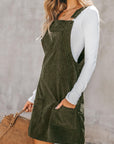 Vineyard Green Solid Front Pockets Sleeveless Corduroy Overall Dress - Little Miss Vanilla