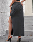 Slit Midi Denim Skirt with Pockets - Little Miss Vanilla