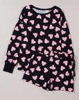 Black Valentine Heart Shape Print Long Sleeve Top Shorts Lounge Set - Little Miss Vanilla