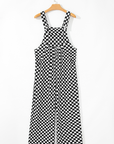 Black Checkered Print Pocketed Wide Leg Jumpsuit