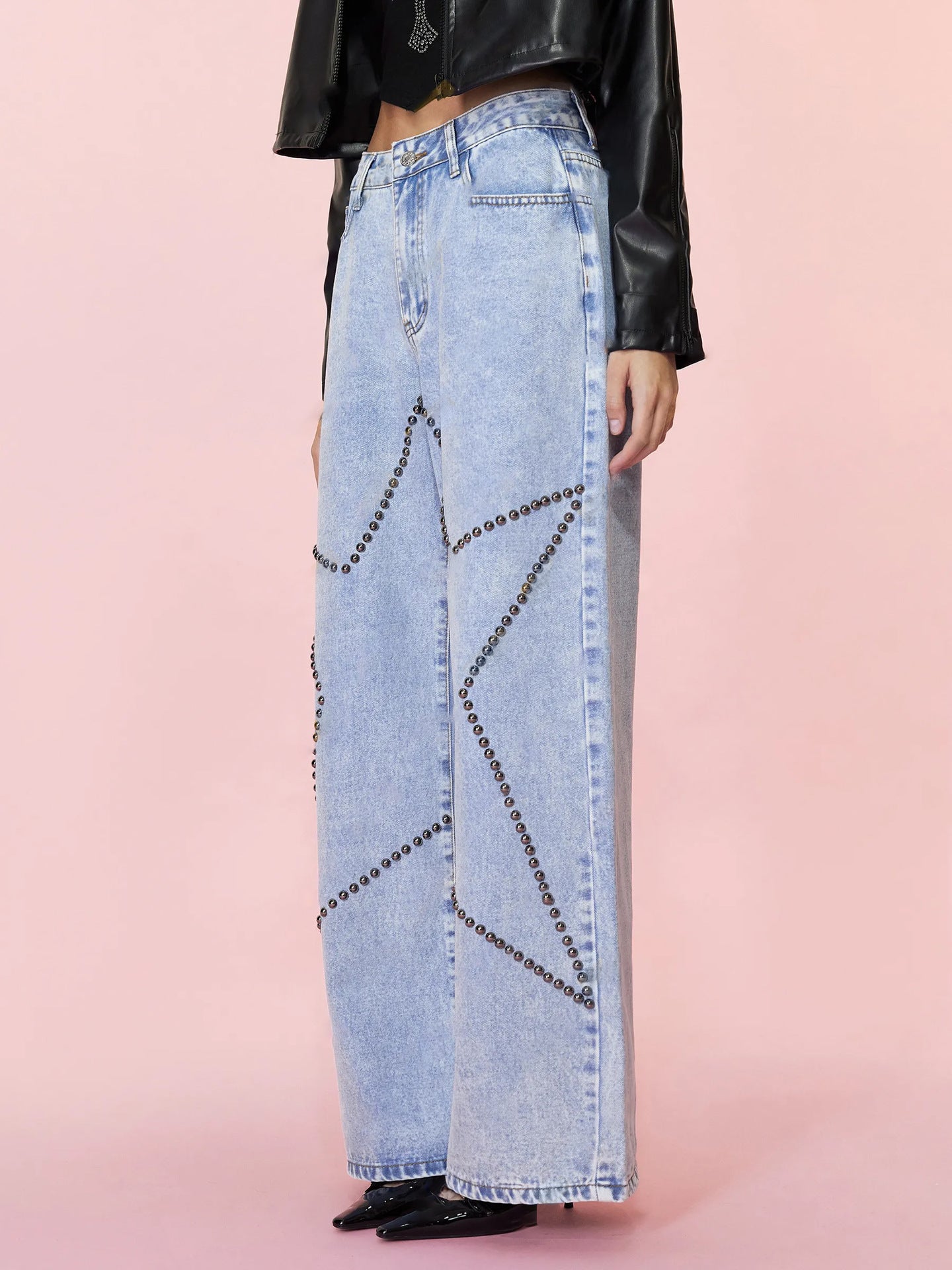 Studded Star Straight Jeans with Pockets - Little Miss Vanilla