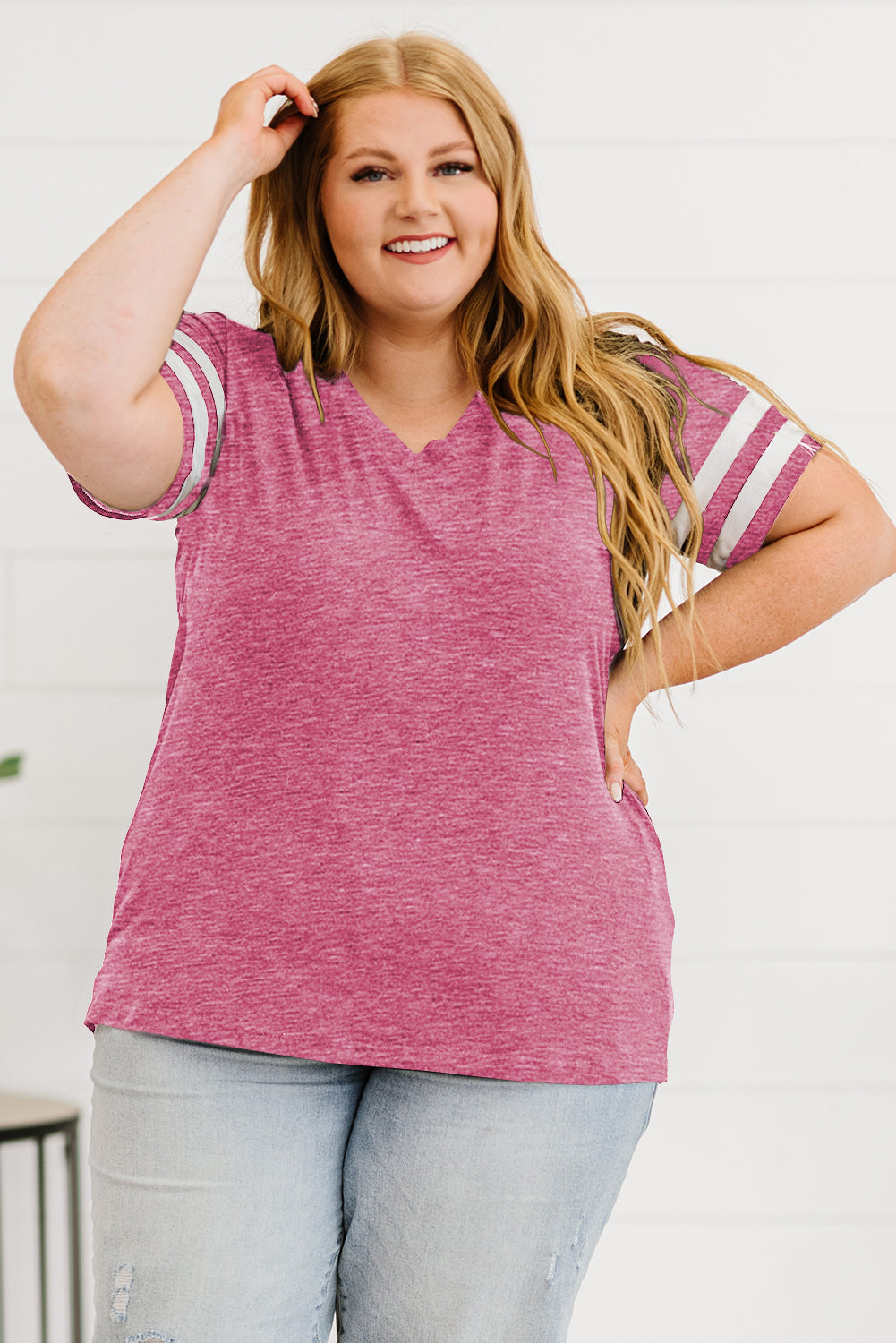 Plus Size Striped V-Neck Tee Shirt - Little Miss Vanilla