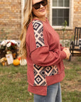 Plus Size Geometric Round Neck Long Sleeve Sweatshirt - Little Miss Vanilla