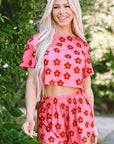 Rose Floral Print Crop Tee and Shorts Lounge Set - Little Miss Vanilla