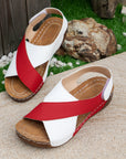 Summer Wedges Sandals With Colorblock Cross-strap Design Casual Thick-soled Roman Shoes For Women