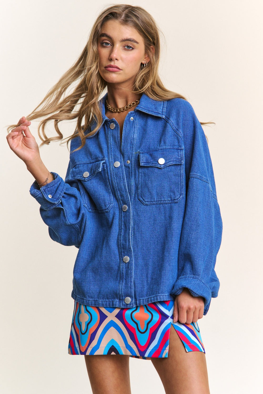 J.NNA Snap Down Long Sleeve Denim Shacket - Little Miss Vanilla