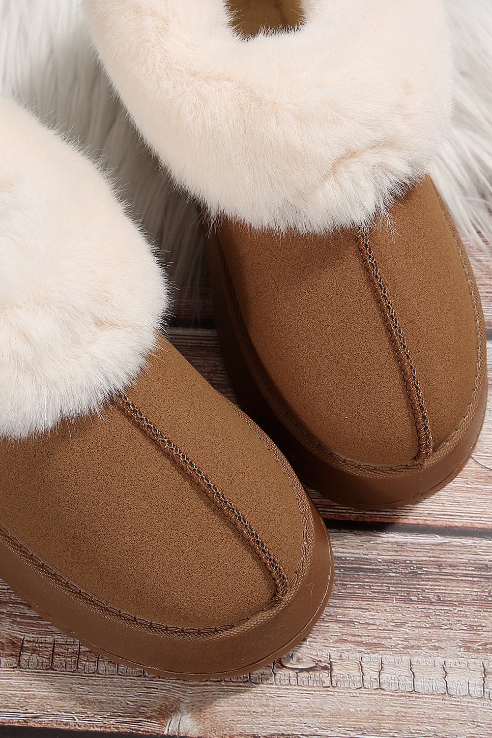 Chestnut Plush Suede Trim Thick Sole Flat Snow Boots - Little Miss Vanilla