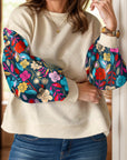 Plus Size Texture Printed Round Neck Long Sleeve Blouse - Little Miss Vanilla