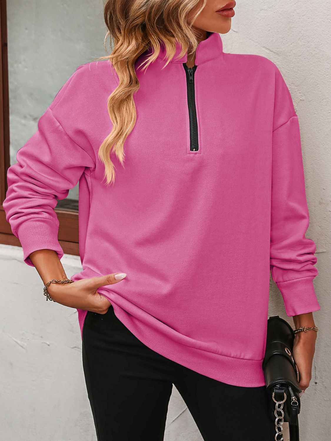 Mandy Zip-Up Dropped Shoulder Sweatshirt - Little Miss Vanilla