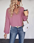 Women's Lace V-neck Long Sleeve Top