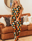 Orange Halloween Pattern Short Sleeve Shirt Pajama Set - Little Miss Vanilla