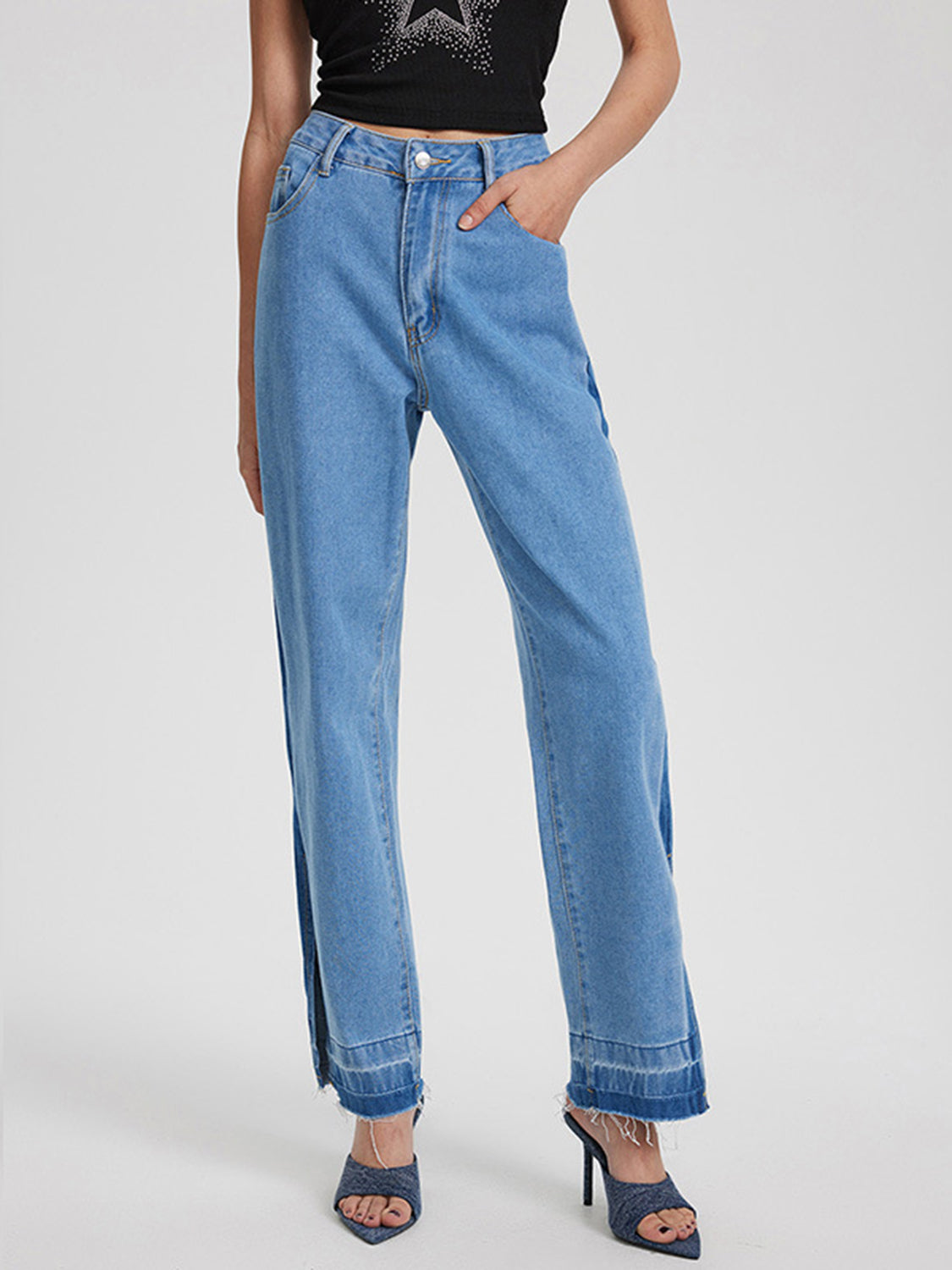 Slit Straight Leg Jeans with Pockets - Little Miss Vanilla