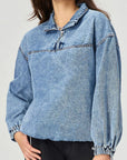 Quarter Zip Collared Neck Denim Top - Little Miss Vanilla