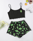 Halloween Pumpkin Print Sleeveless Camisole Top Shorts Homewear Pajama Set