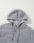 Medium Grey Fleece Zip Up Drawstring Hooded Pocketed Jacket - Little Miss Vanilla