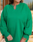 Plus Size Cutout Hem Notched Long Sleeve Sweatshirt - Little Miss Vanilla