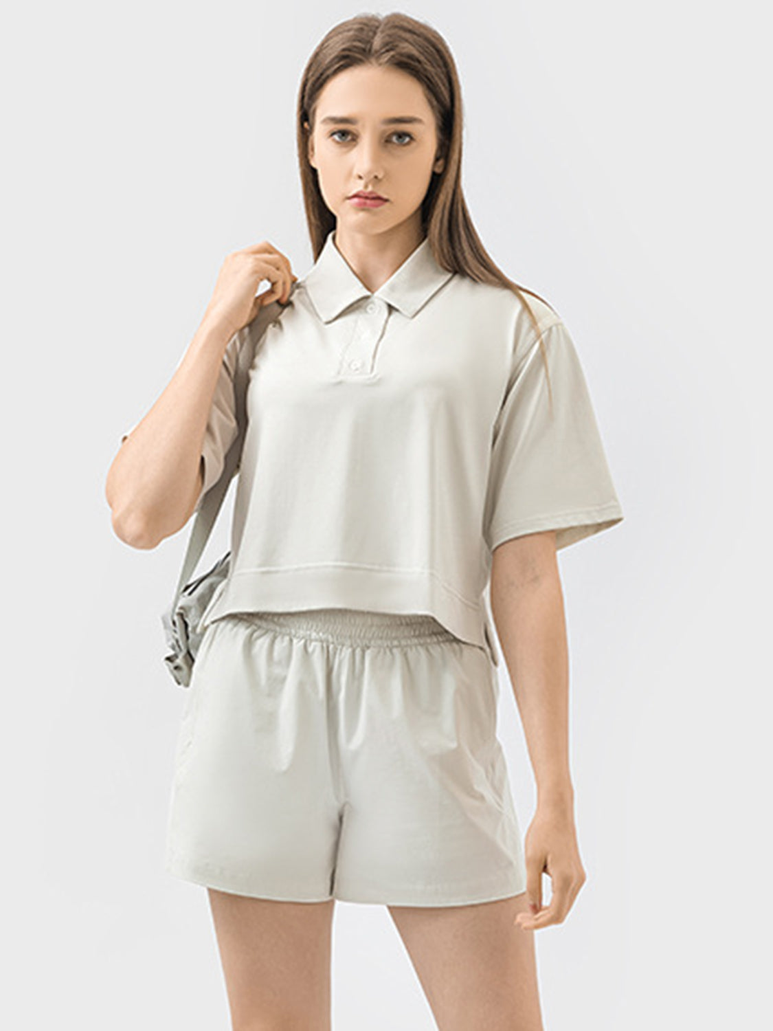 Millennia Half Button Short Sleeve Active T-Shirt - Little Miss Vanilla