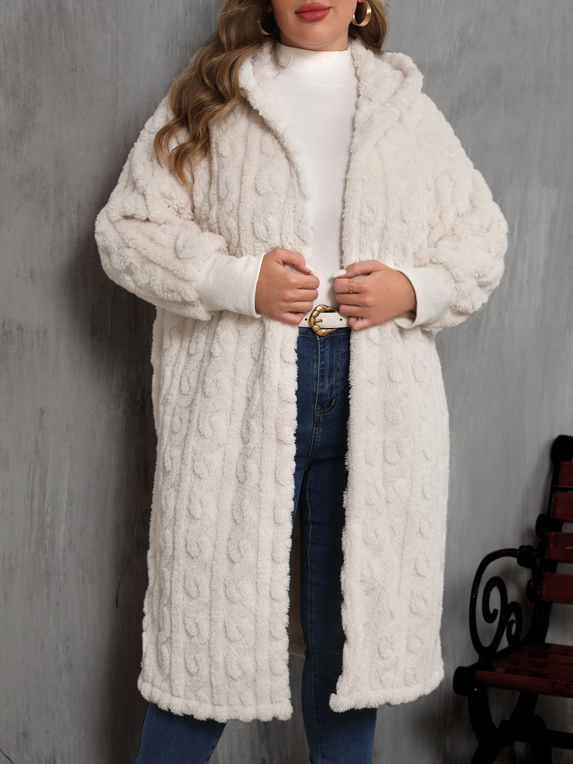 Plus Size Open Front Hooded Plush Coat - Little Miss Vanilla