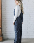 Real Teal Solid Pocketed Loose Fit Corduroy Overall