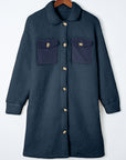 Blue Contrast Flap Pocket Single Breasted Teddy Coat