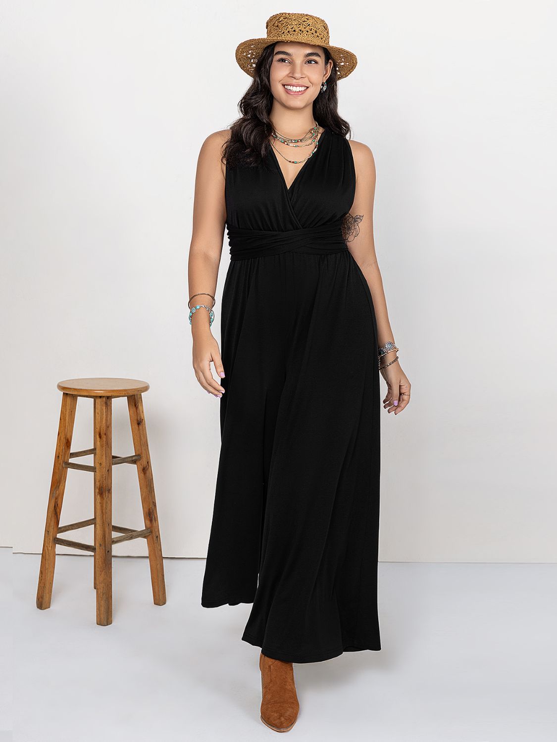 Plus Size V-Neck Wide Leg Jumpsuit - Little Miss Vanilla