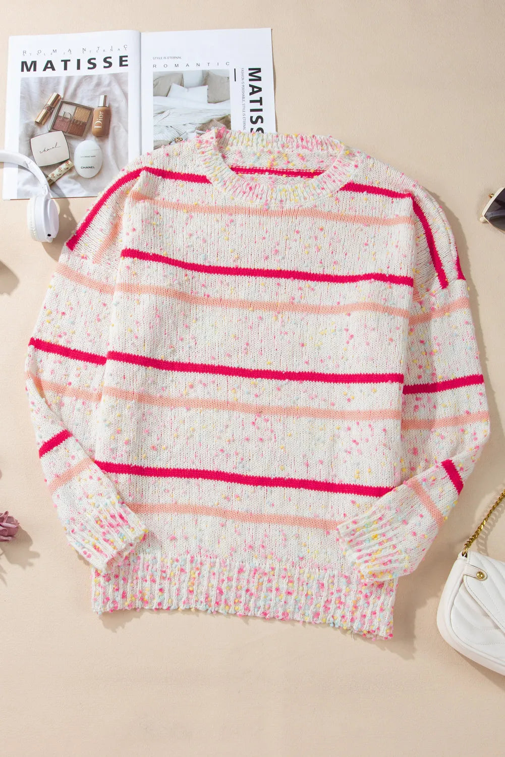 Plus Size Confetti Striped Round Neck Sweater - Little Miss Vanilla