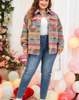 Plus Size Pocketed Printed Collared Neck Jacket - Little Miss Vanilla