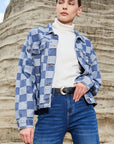 Light Blue Checkered Patchwork Button up Denim Jacket