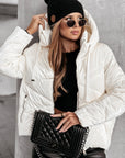 White Solid Quilted Hooded Zip Up Puffer Coat - Little Miss Vanilla