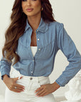 Button Up Long Sleeve Denim Top - Little Miss Vanilla